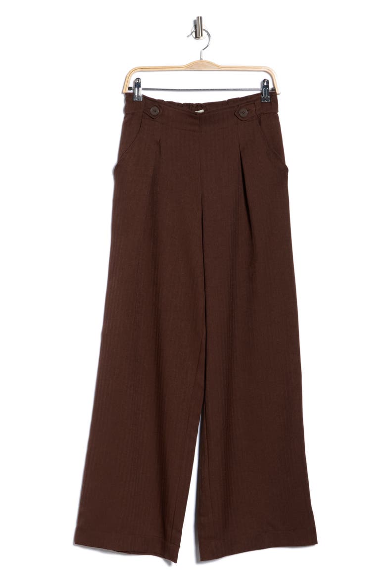 Waist Tab Pleated Front Wide Leg Pants, Alternate, color, BROWN