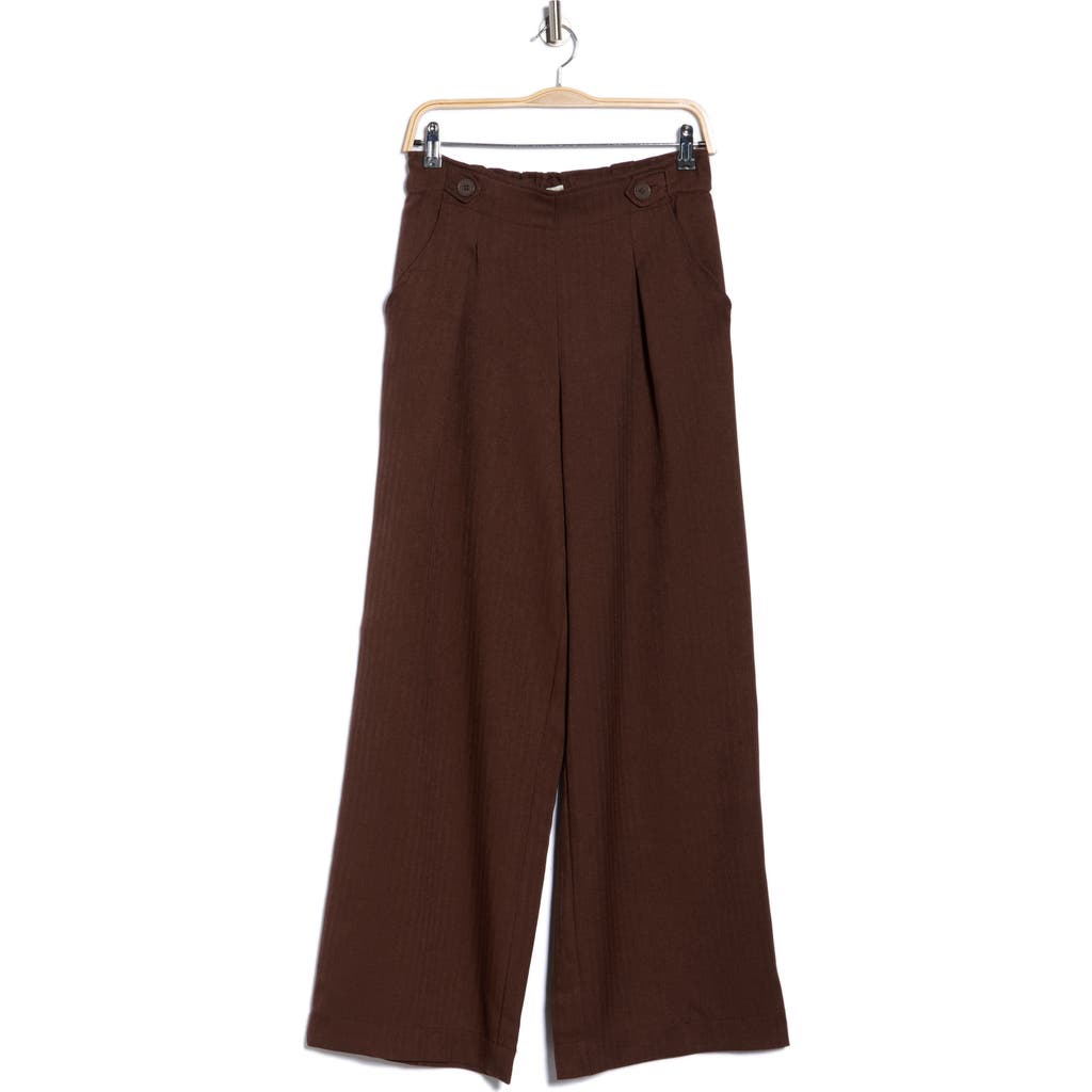 Max Studio Waist Tab Pleated Front Wide Leg Pants In Brown