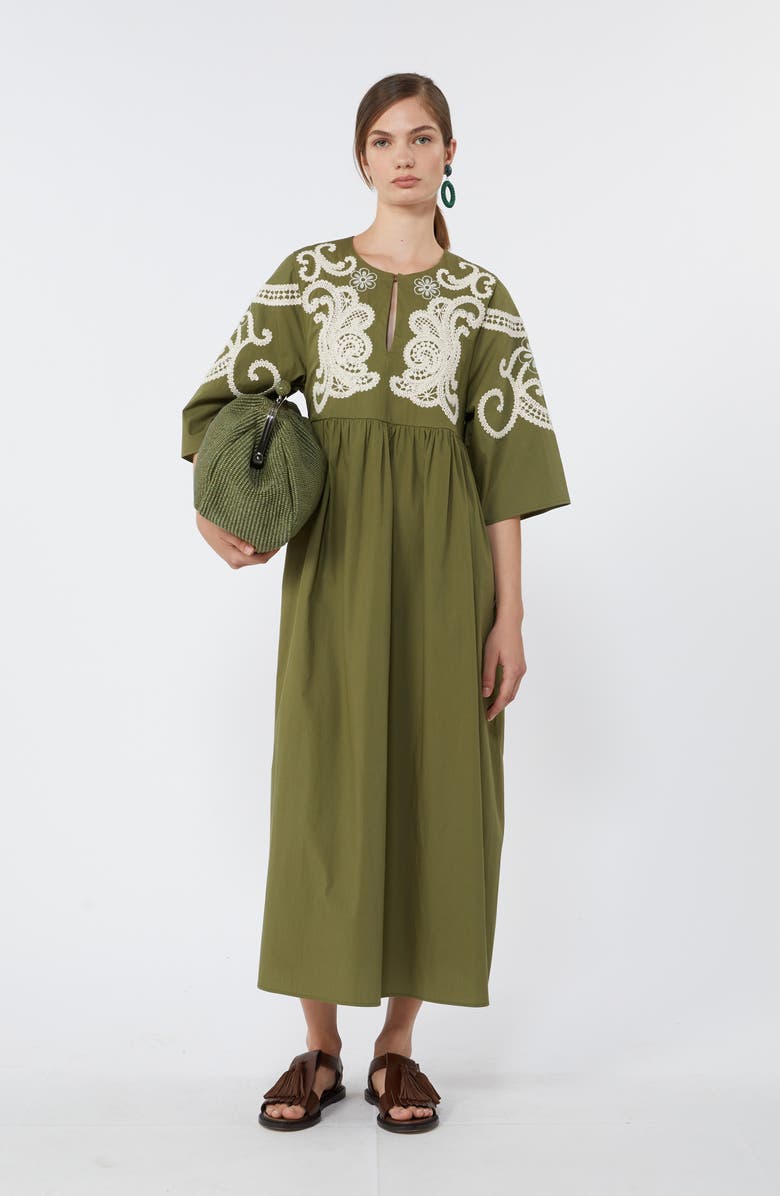 Weekend Max Mara Tilde Embroidered Yoke Cotton Dress, Alternate, color, Khaki