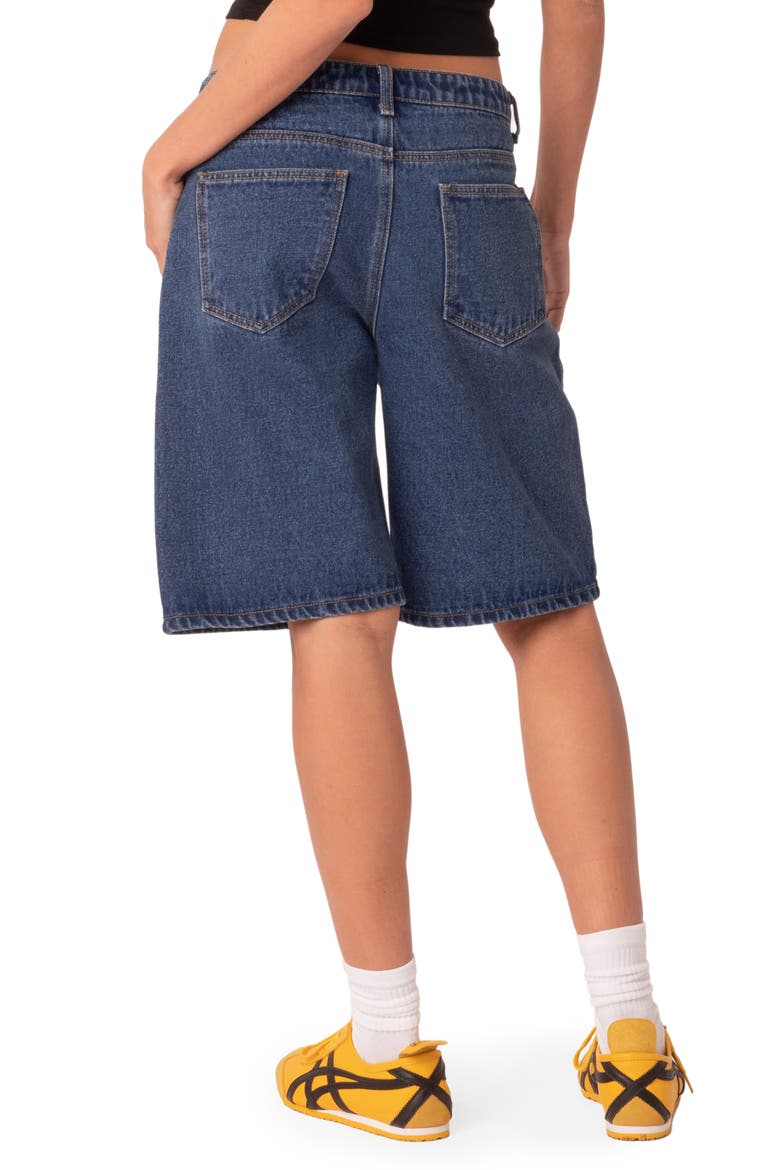 Oversize Low Rise Denim Bermuda Shorts, Alternate, color, BLUE