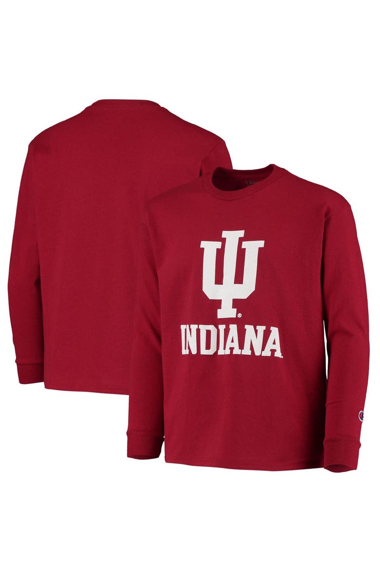 Youth Champion Crimson Indiana Hoosiers Lockup Long Sleeve T-Shirt, Main, color, Crimson