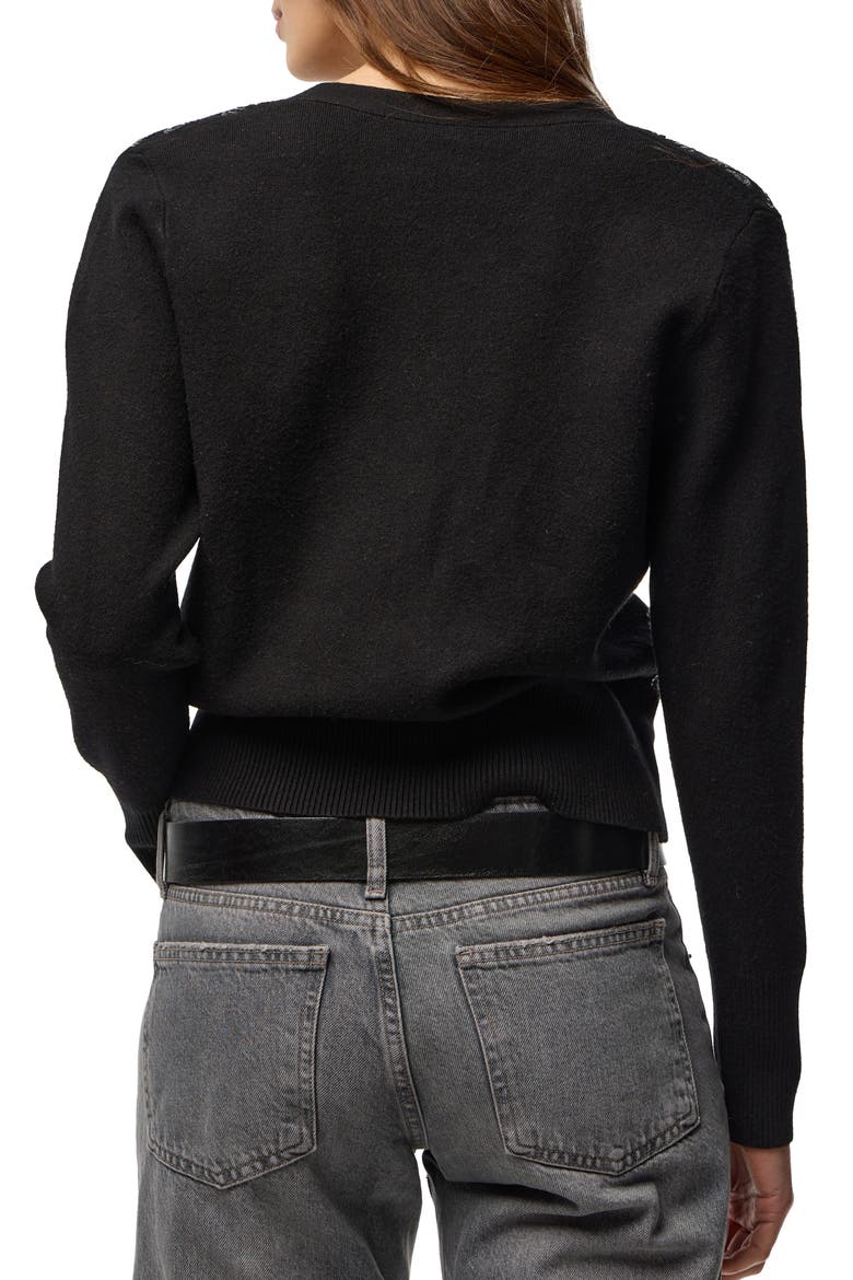 Deco Drizzle V-Neck Cardigan, Alternate, color, BLACK