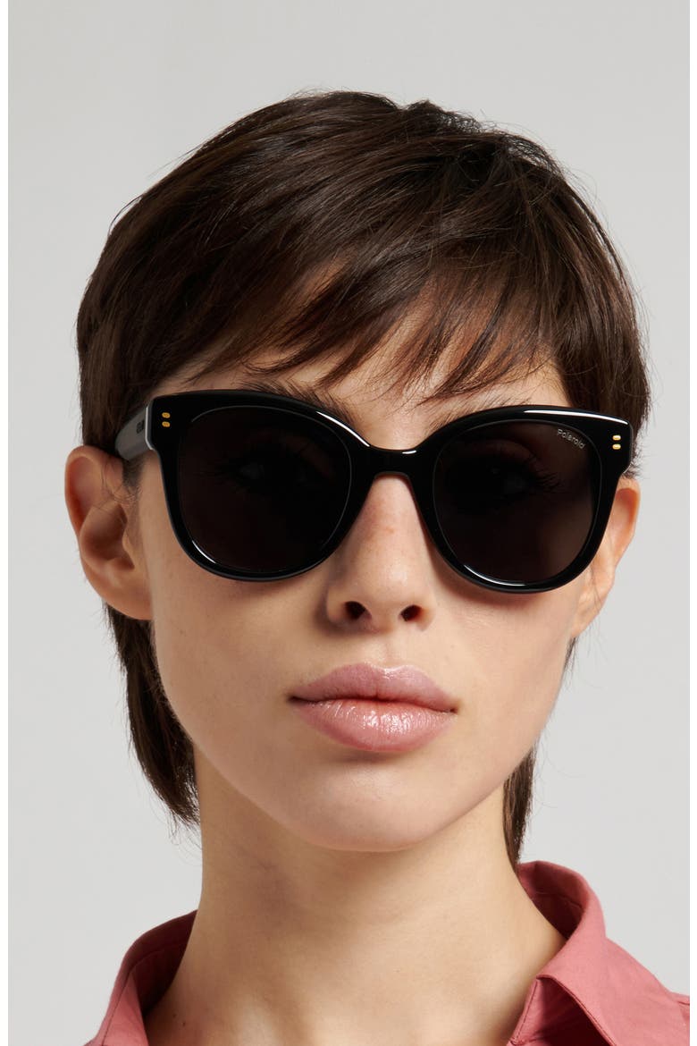 50mm Polarized Round Sunglasses, Alternate, color, BLACK/ GREY