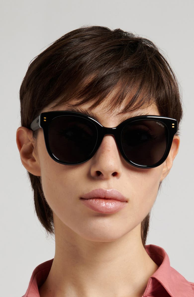 Polaroid 50mm Polarized Round Sunglasses, Alternate, color, Black/ Grey
