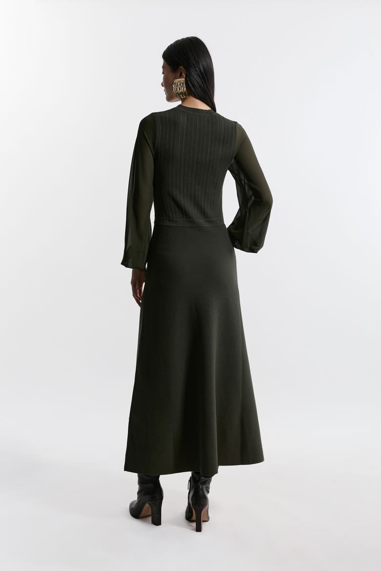 Military Trim Chiffon Sleeve Knit Dress, Alternate, color, Olive