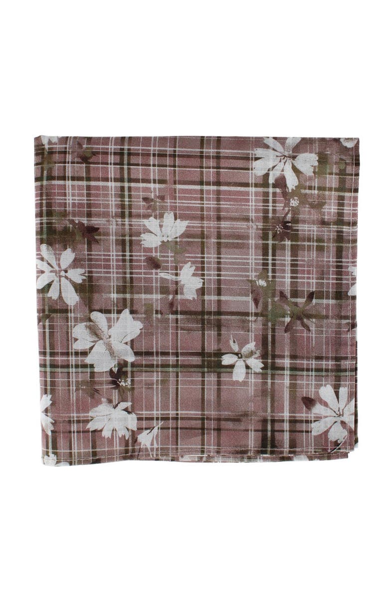 Ascentix Floral and Plaid Cotton Handkerchief, Alternate, color, Grey, White, And Black