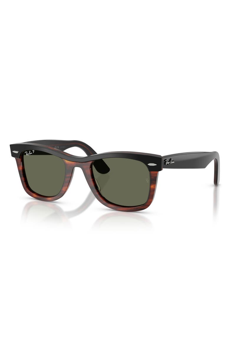 Ray-Ban 52mm Wayfarer Polarized Square Sunglasses, Alternate, color, Black On Havana / Polar Green