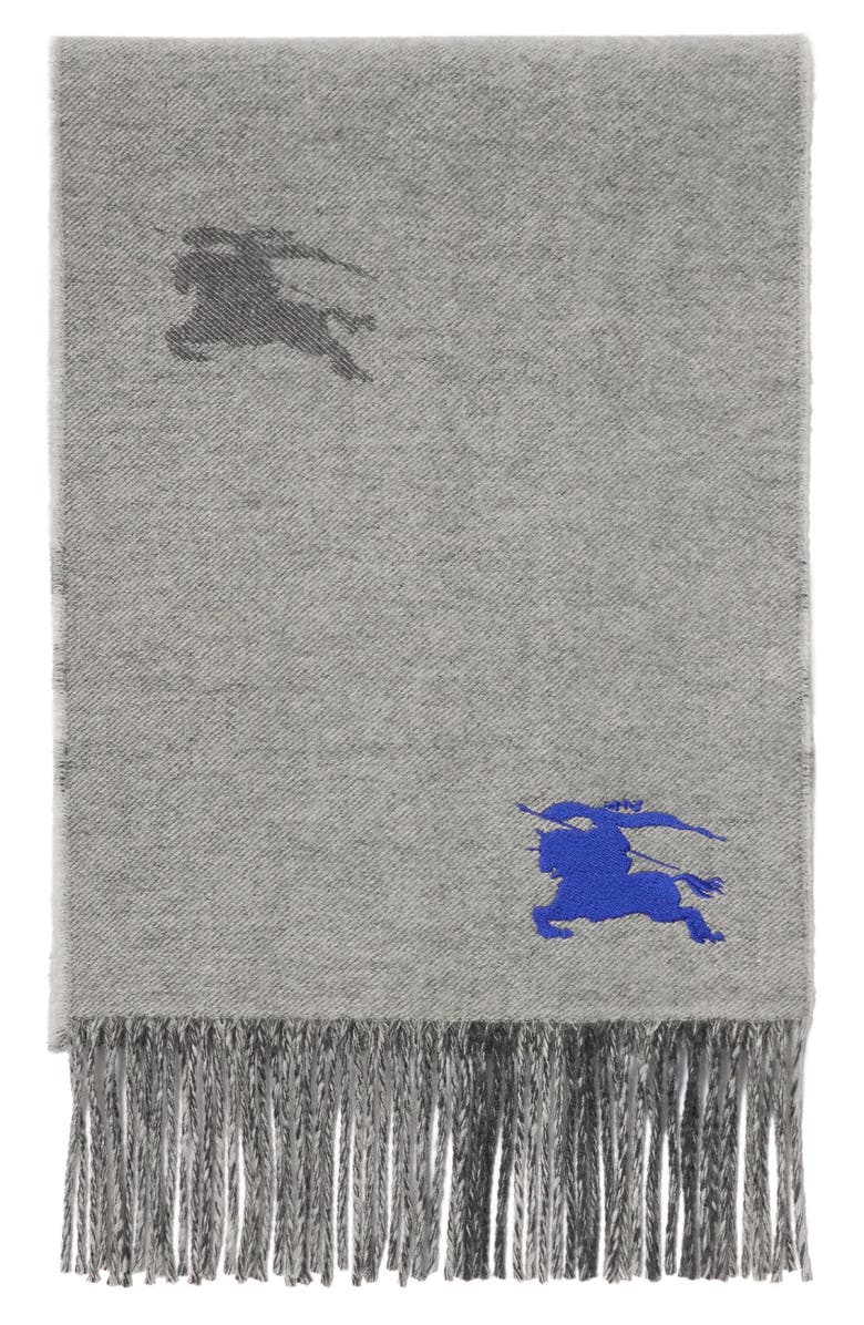 Burberry EKD Check Reversible Double Face Cashmere Fringe Scarf, Alternate, color, Mitten Grey