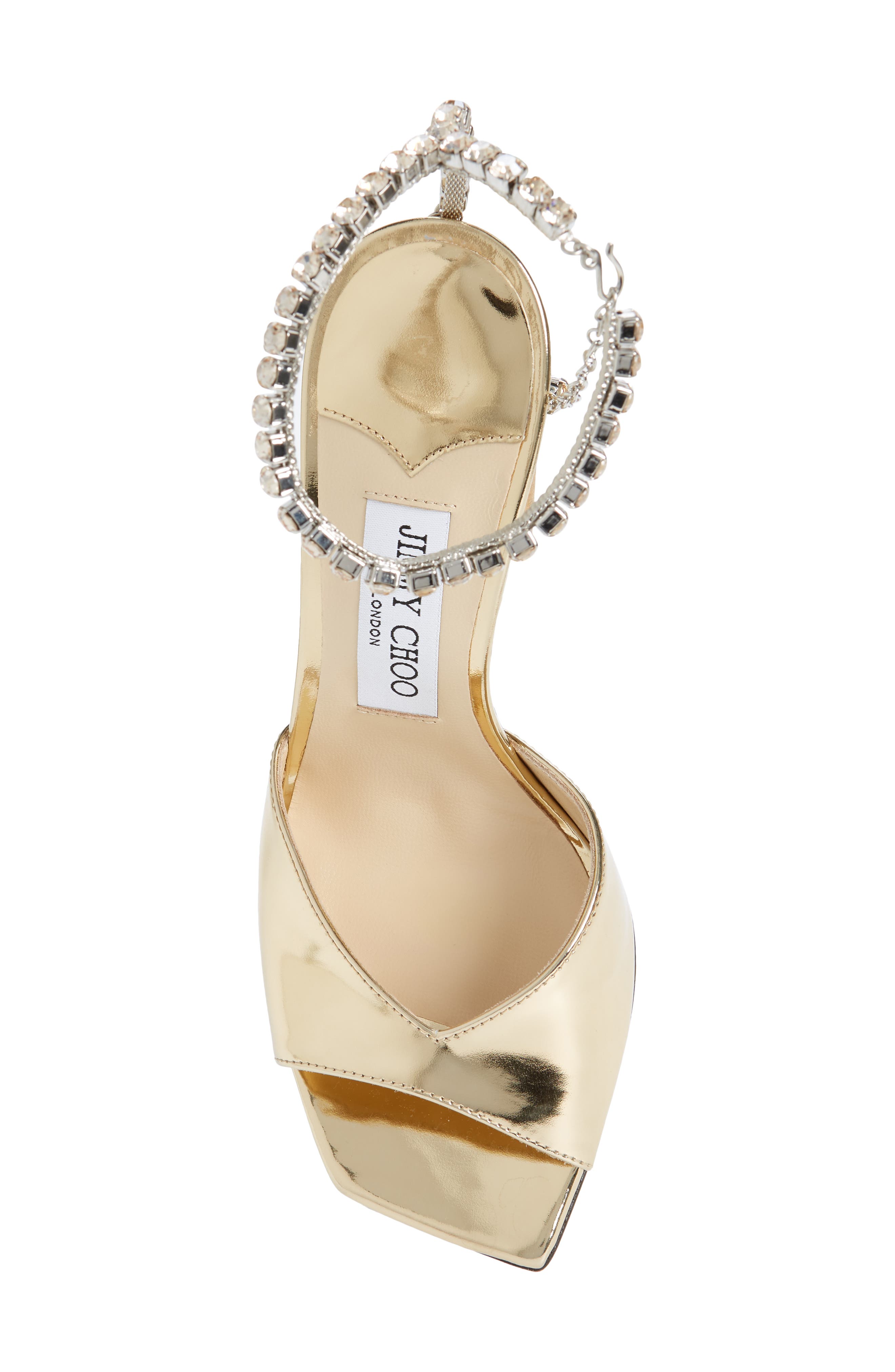 Saeda Crystal Ankle Strap Peep Toe Sandal, Alternate, color, GOLD/ CRYSTAL HONEY