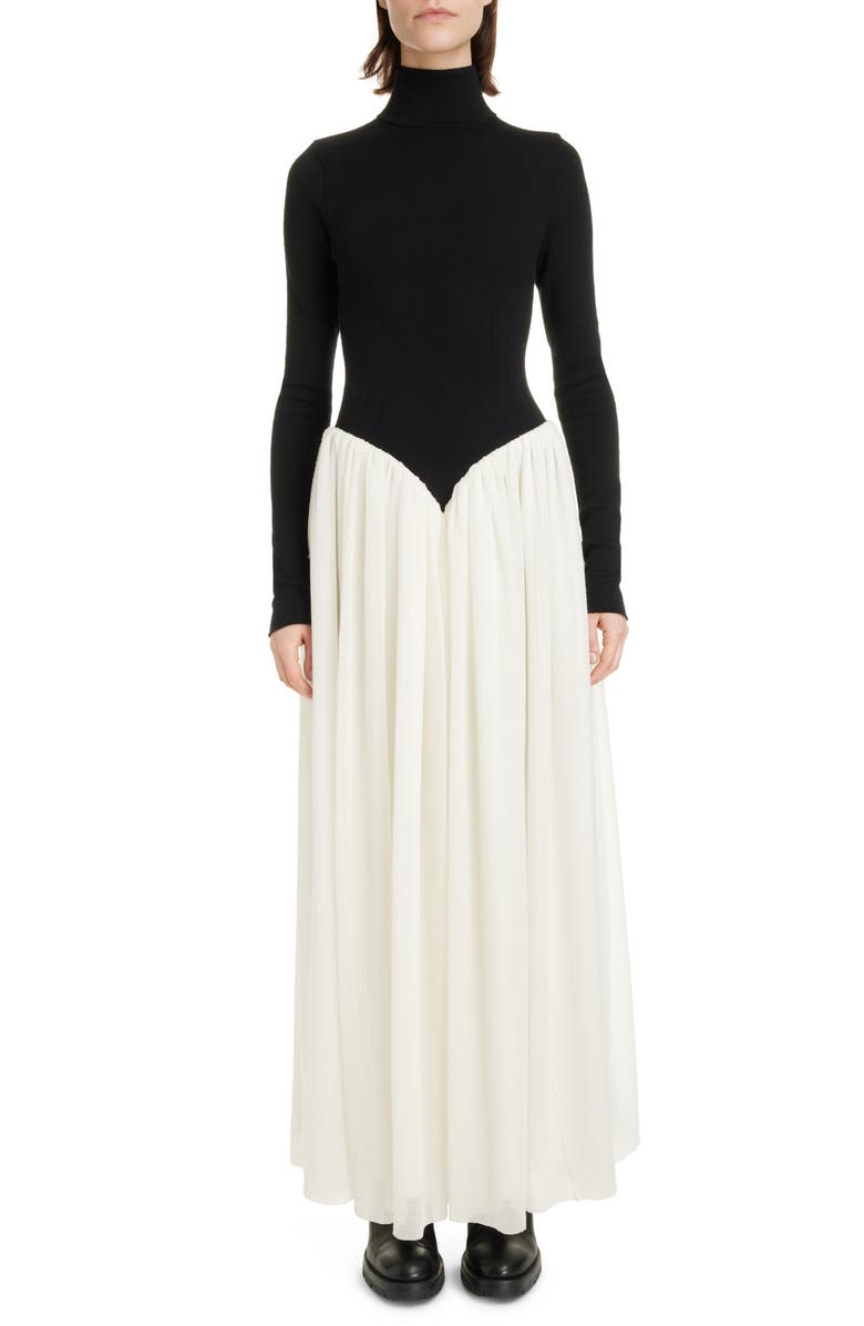 Chloé Two-Tone Long Sleeve Turtleneck Wool Blend Dress, Main, color,