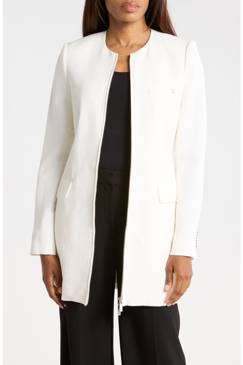 Tailored Long Sleeve Zip Front Blazer Minidress, Main, color, ANTIQUE WHITE