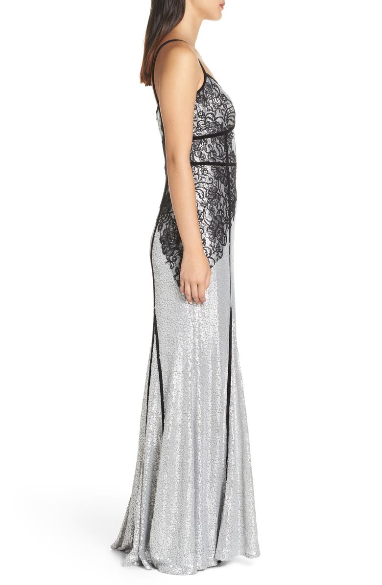 Tadashi Shoji Sleeveless Sequin & Lace Gown, Alternate, color,