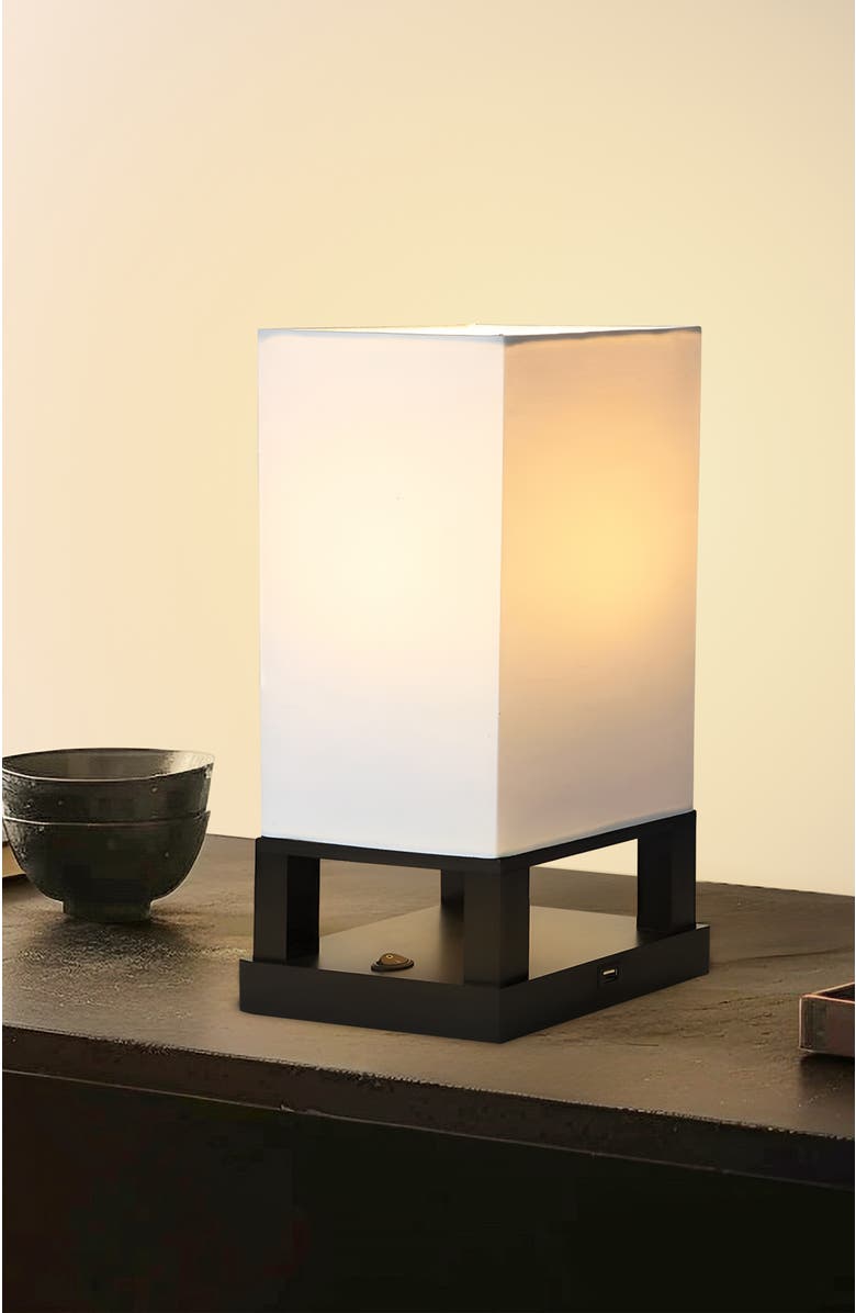 Brightech Maxwell Table 14" Modern LED Japandi-Inspired Bedside Table Lamp with USB Charging Port, Bulb Included, Alternate, color, Classic Black