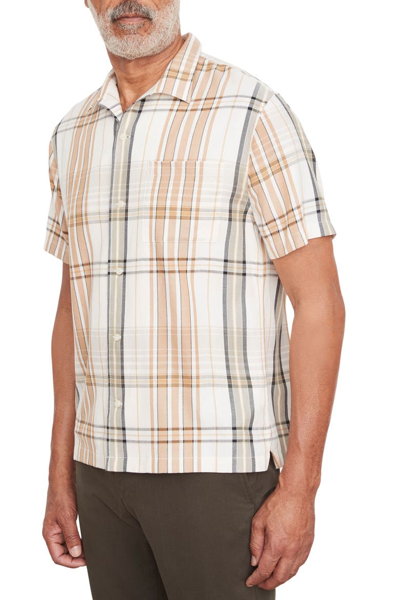 Ibiza Plaid Short Sleeve Button-Up Shirt, Main, color, BONE/ CATHAY SPICE