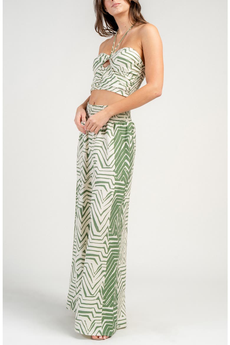 Printed Two-Piece Halter Top and Wide Leg Pants Set, Alternate, color, IVORY / GREEN