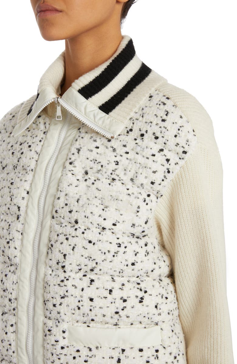 Moncler Quilted Bouclé & Knit Letterman Cardigan, Alternate, color,