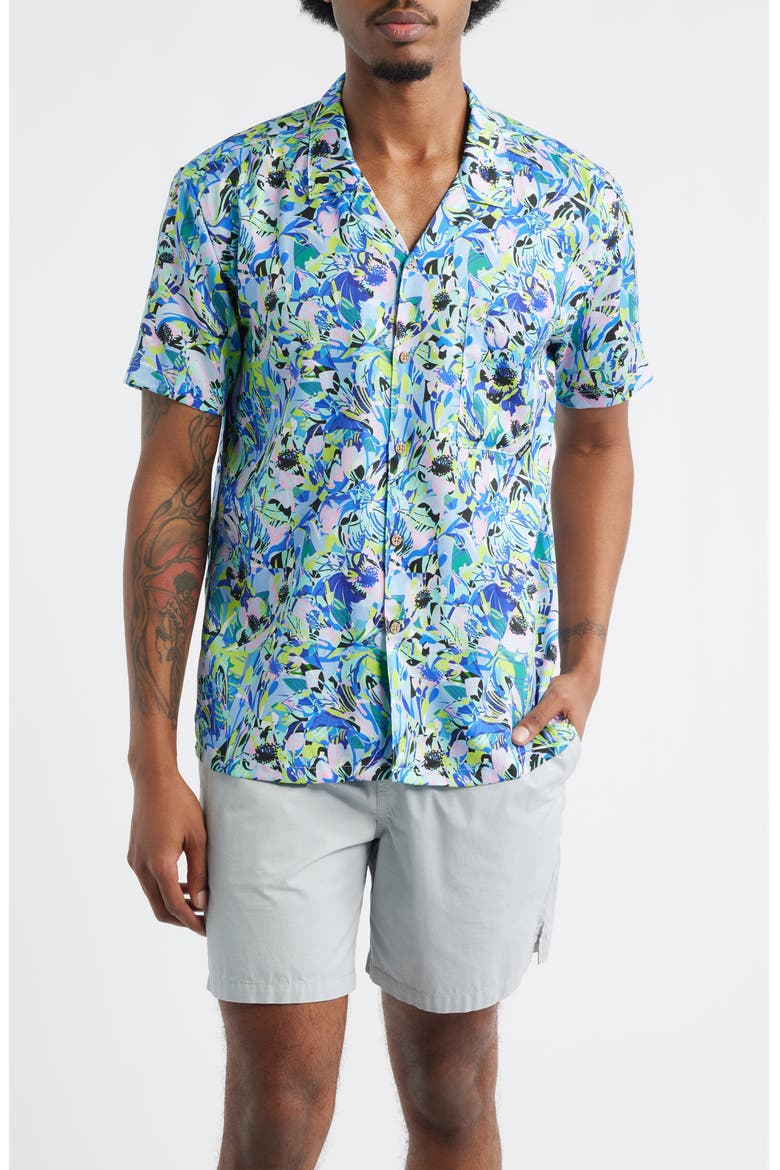 Floral Print Camp Shirt, Main, color, BLUE