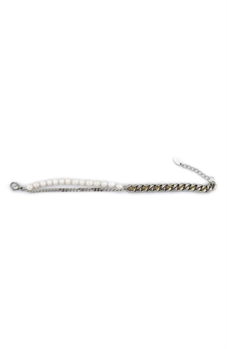 REBL Gender Inclusive Faux Pearl Curb Link Layered Bracelet, Alternate, color, 