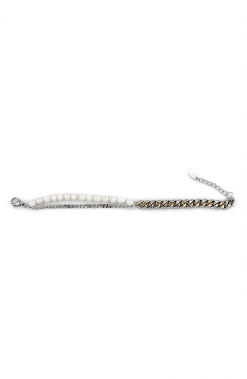Rebl Gender Inclusive Faux Pearl Curb Link Layered Bracelet