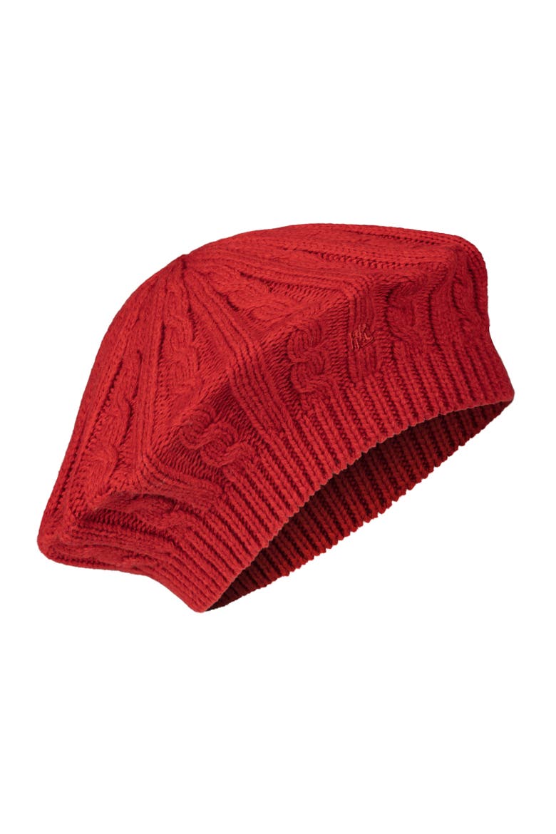 core cable knit beret, Main, color, ralph red