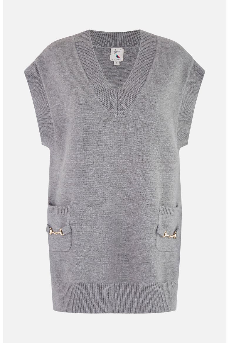 Knitted V-Neck Vest Tunic, Alternate, color, Grey