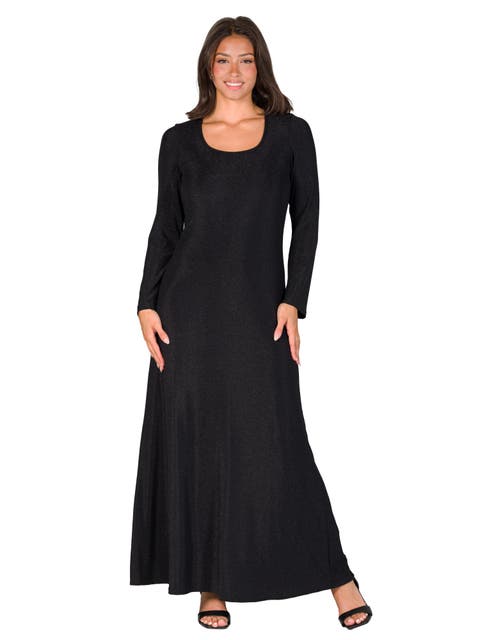 Long Sleeve Scoop Neck Shimmery Fabric Maxi Dress
