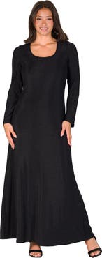 24seven Comfort Apparel Long Sleeve Scoop Neck Shimmery Fabric Maxi Dress