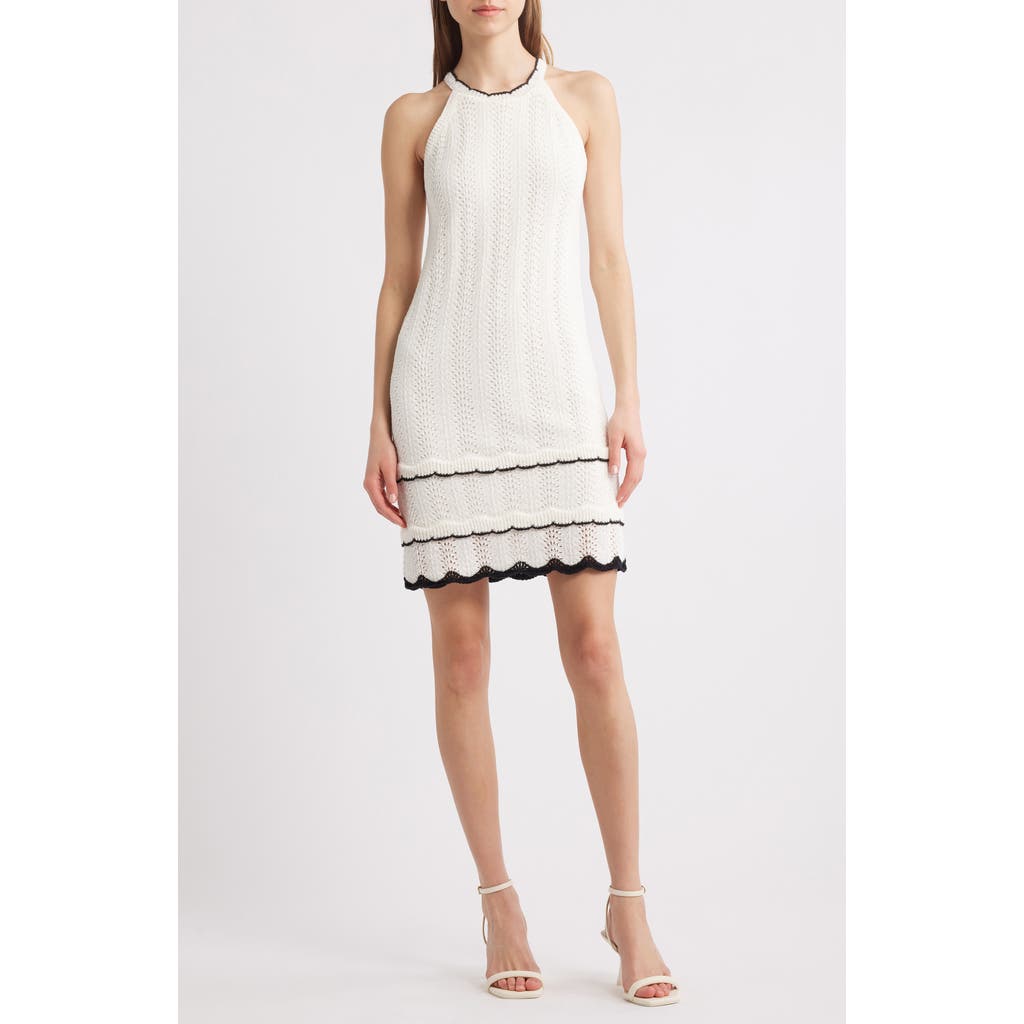 Lost + Wander Sophia Halter Neck Sleeveless Sweater Dress In Off-white-black
