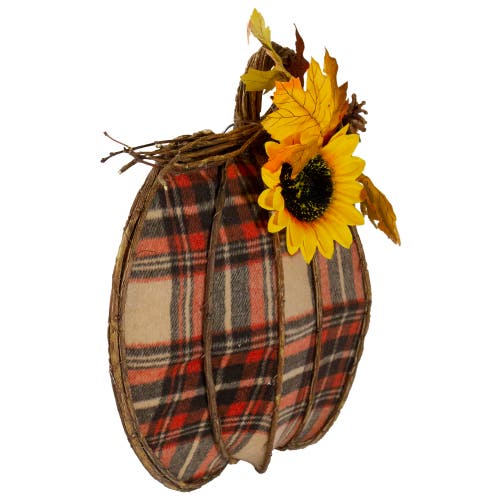 Northlight 14" Orange And Brown Plaid Fall Harvest Pumpkin Wall Decor In Multi