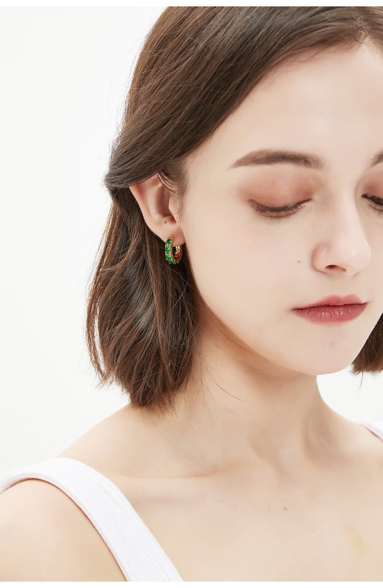 Classicharms Daniela Huggie Hoop Zirconia Earrings, Alternate, color, Emerald Green