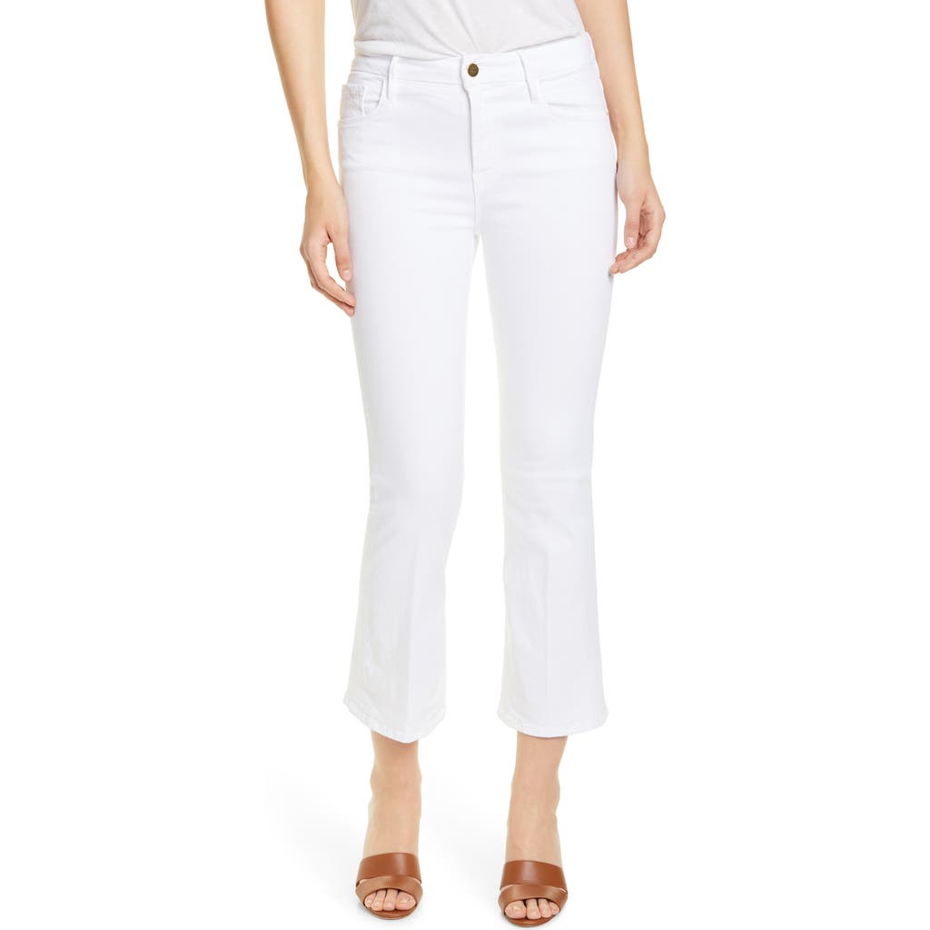 Frame Le Crop Mini Bootcut Metallic Snakeskin Print Jeans In Blanc