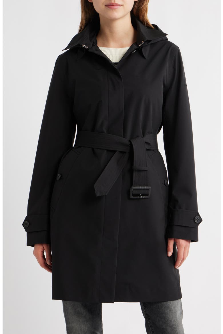Jackie Water Resistant Raincoat with Removable Hood, Main, color, BLACK