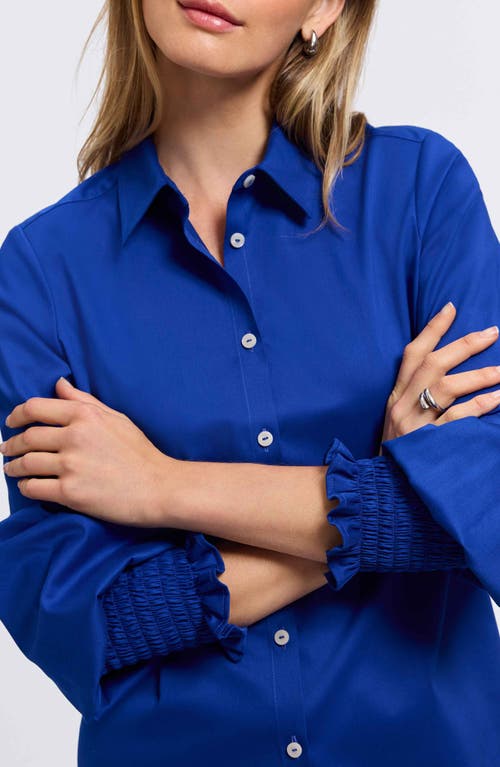 Foxcroft Avril Matte Sateen Button-up Shirt In Blue