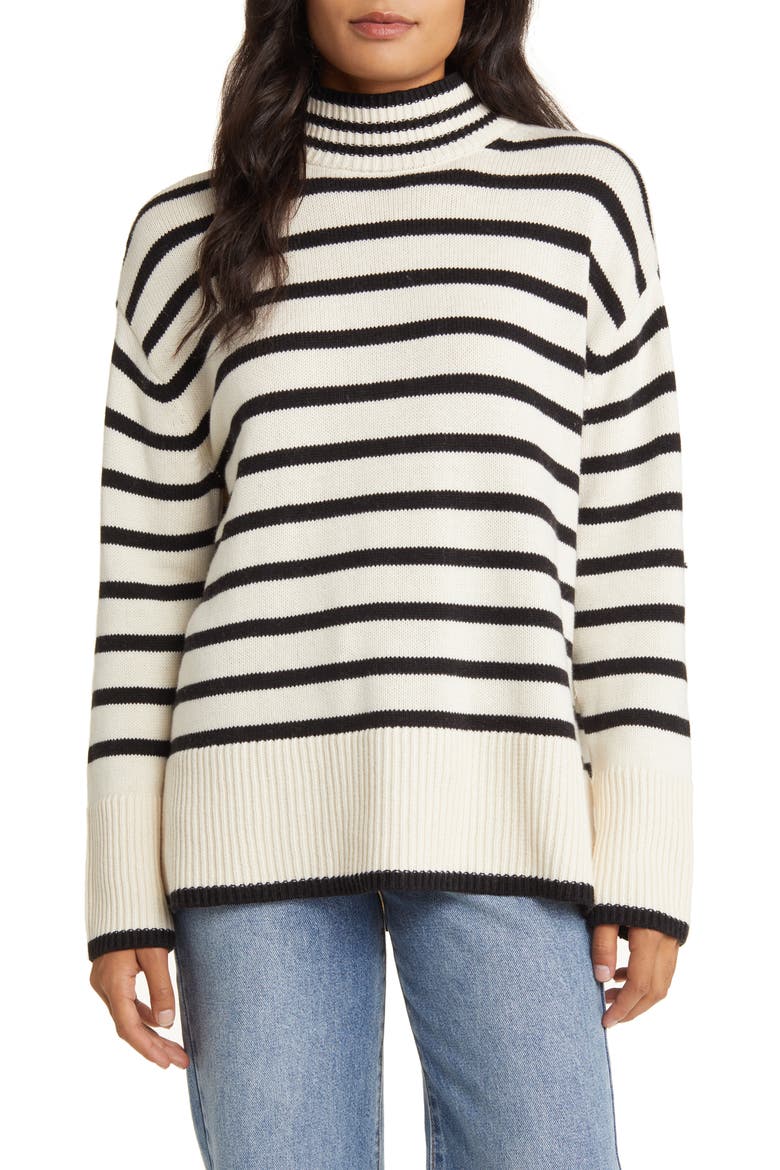 Stripe Oversize Mock Neck Sweater, Main, color, WHITECAP GREY BLACK