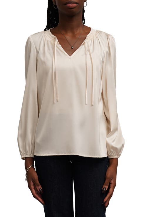 Tie Neck Balloon Sleeve Blouse