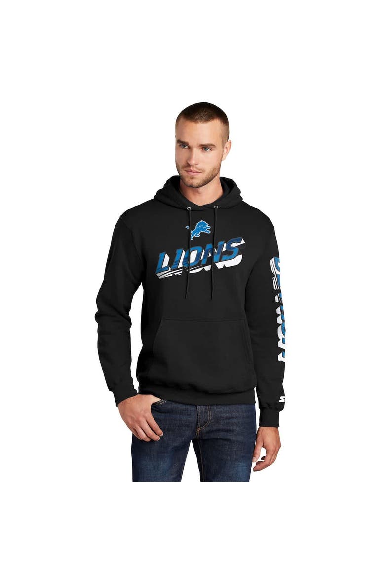 Men's Starter Black Detroit Lions Wordmark Logo Pullover Hoodie, Main, color, Black