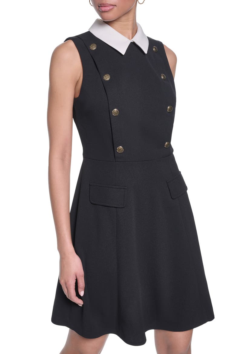 Contrast Collar Scuba Crepe A-Line Dress, Alternate, color, BLACK SOFT WHITE