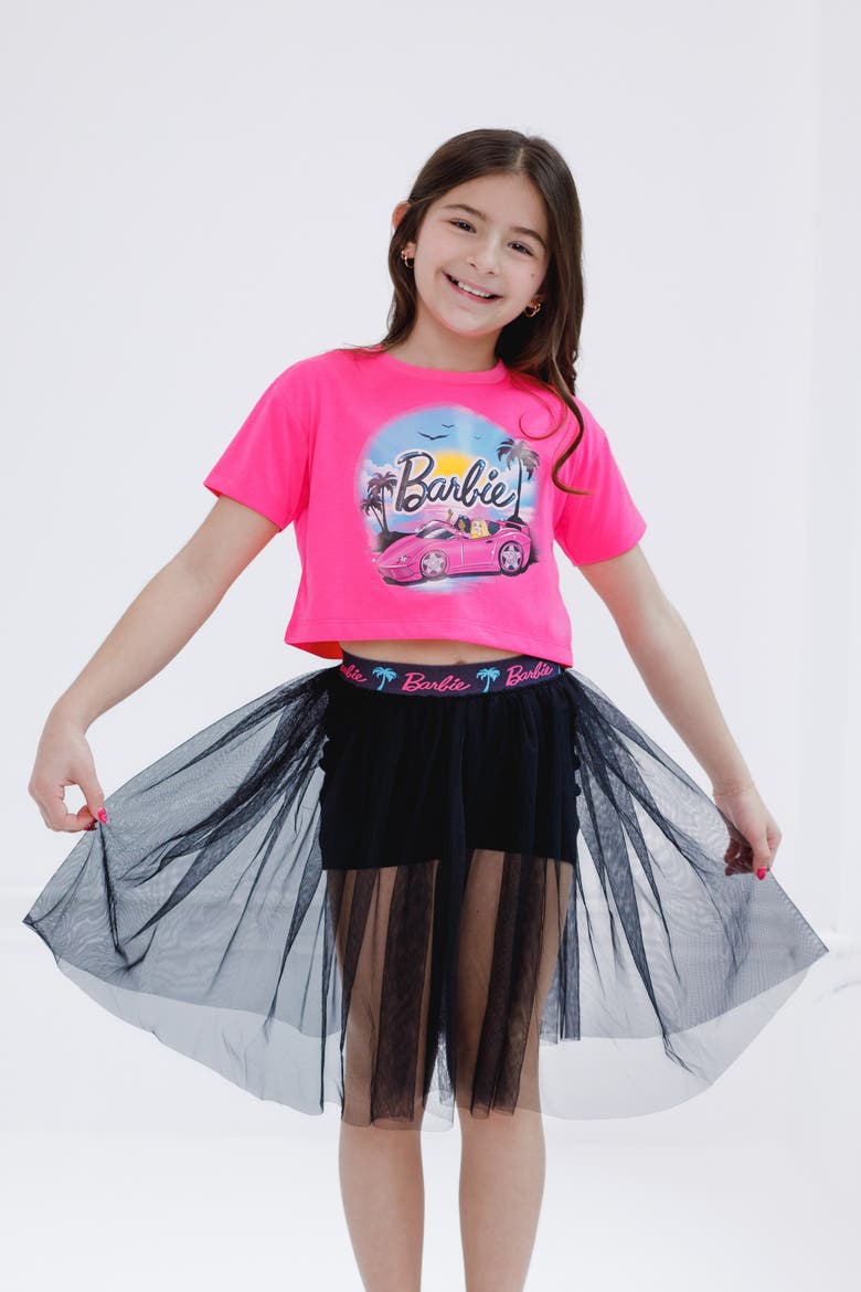 T-Shirt and Tulle Skort Set, Alternate, color, Pink and Black