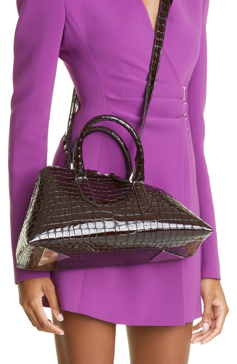 The Attico 24H Croc Embossed Leather Handbag, Alternate, color,