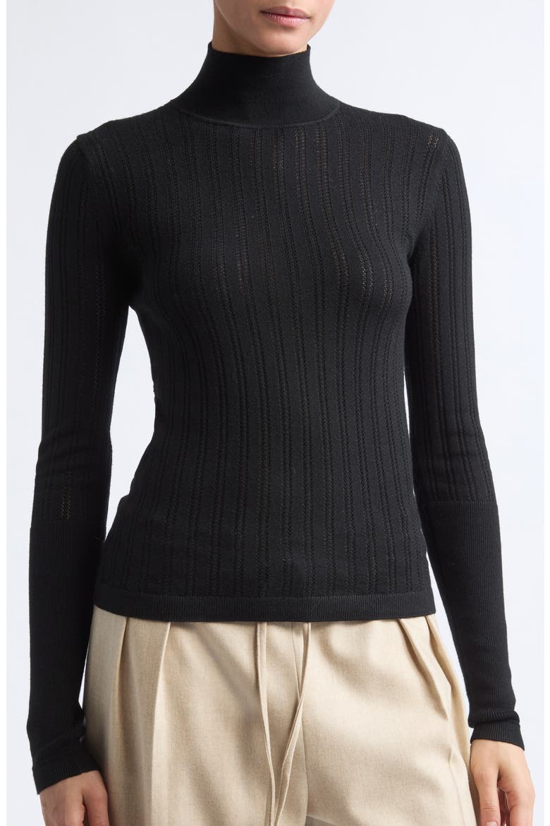 Slim Fit Thermal Stitch Mock Neck Merino Wool Top, Alternate, color, BLACK