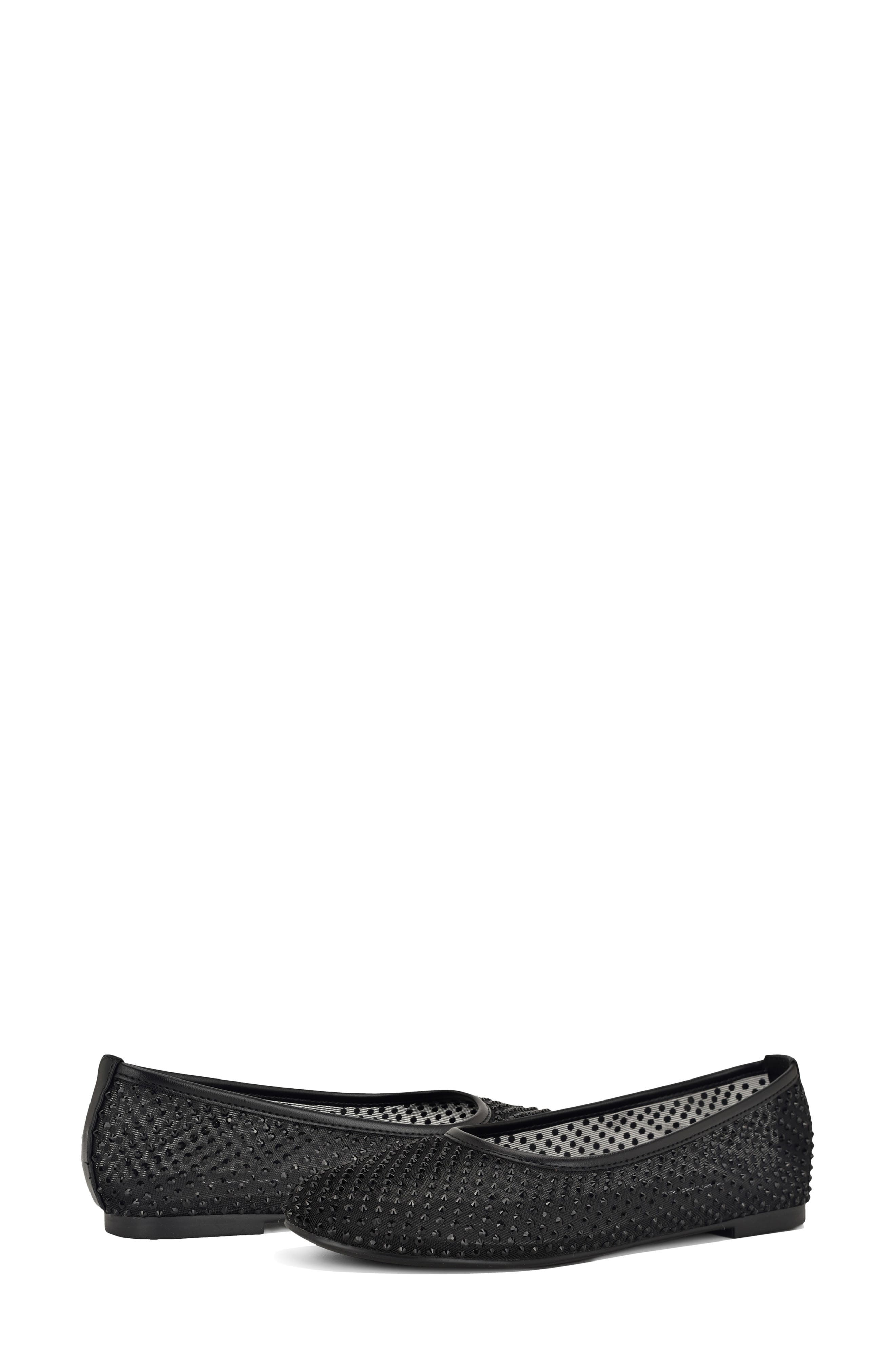 Nine West Burnne Studded Mesh Flat, Alternate, color, Black
