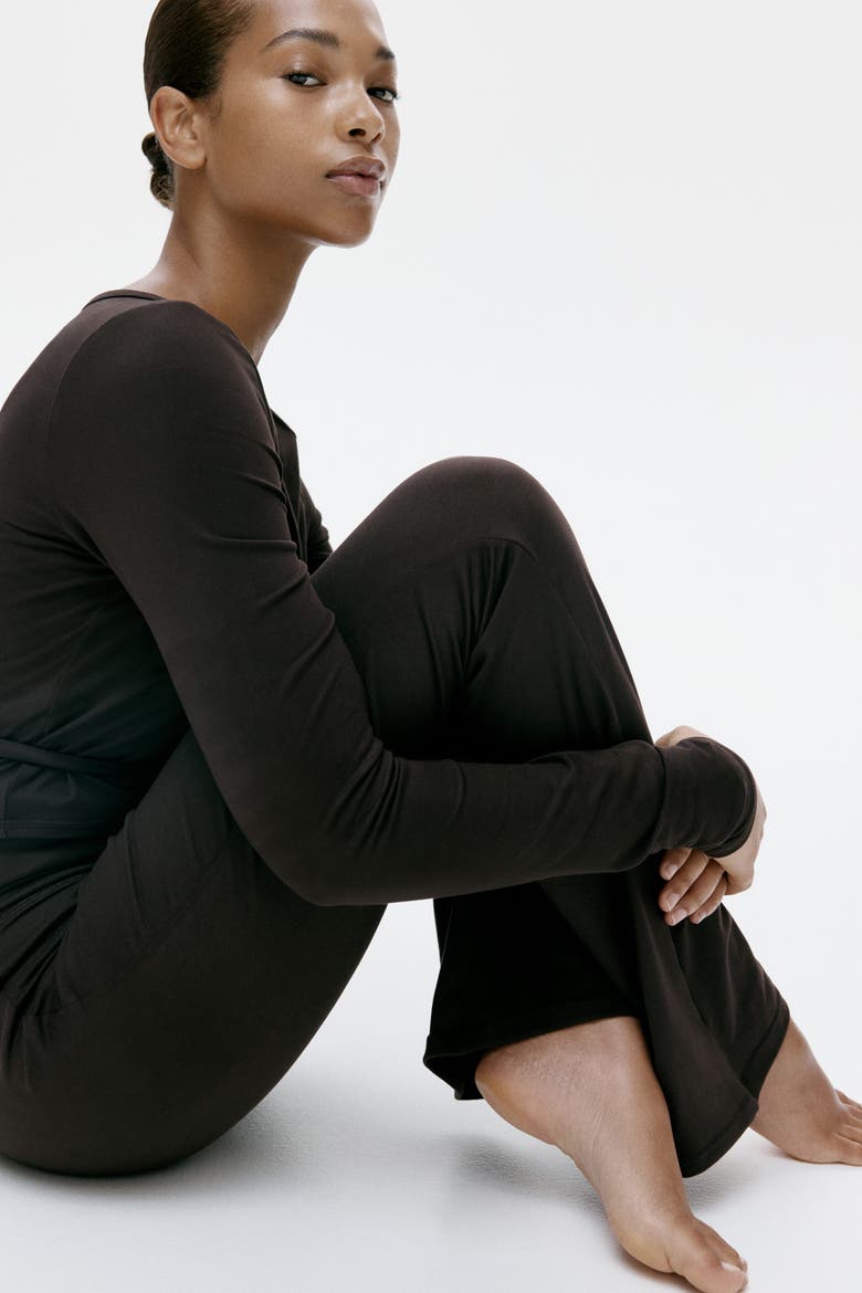Flared Brushed Jersey Trousers, Alternate, color, Dark brown
