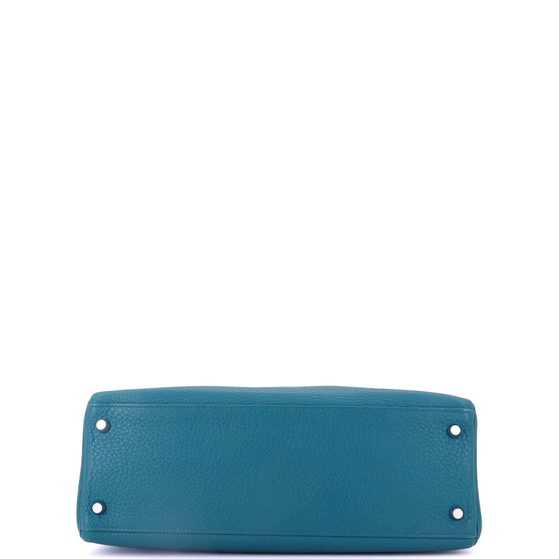 Pre-Owned Hermes Kelly Amazone Handbag Blue Clemence with Palladium Hardware 32, Alternate, color, 