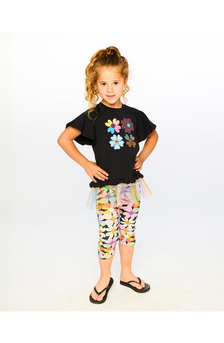 Deux par Deux Viscose Slim Fit Flowers Leggings, Alternate, color, Black Floral Print