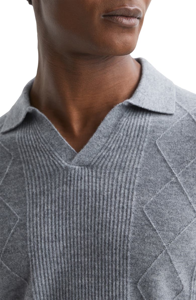 Reiss Malik Textured Wool Polo Sweater, Alternate, color, Soft Grey Melange