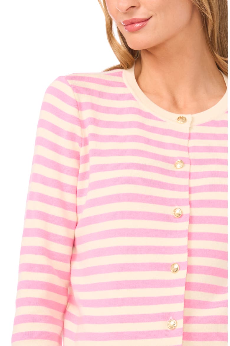 Stripe Crewneck Cardigan, Alternate, color, MEDIUM PINK