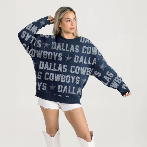 Gameday Couture Navy Dallas Cowboys Relaxed Drop Shoulder Hype Era Rhinestone Text Sweatshirt In Blue