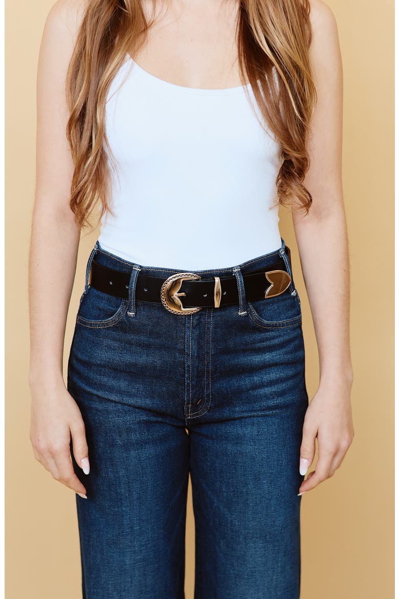 Canyon Faux Leather Belt, Alternate, color, BLACK/ GOLD