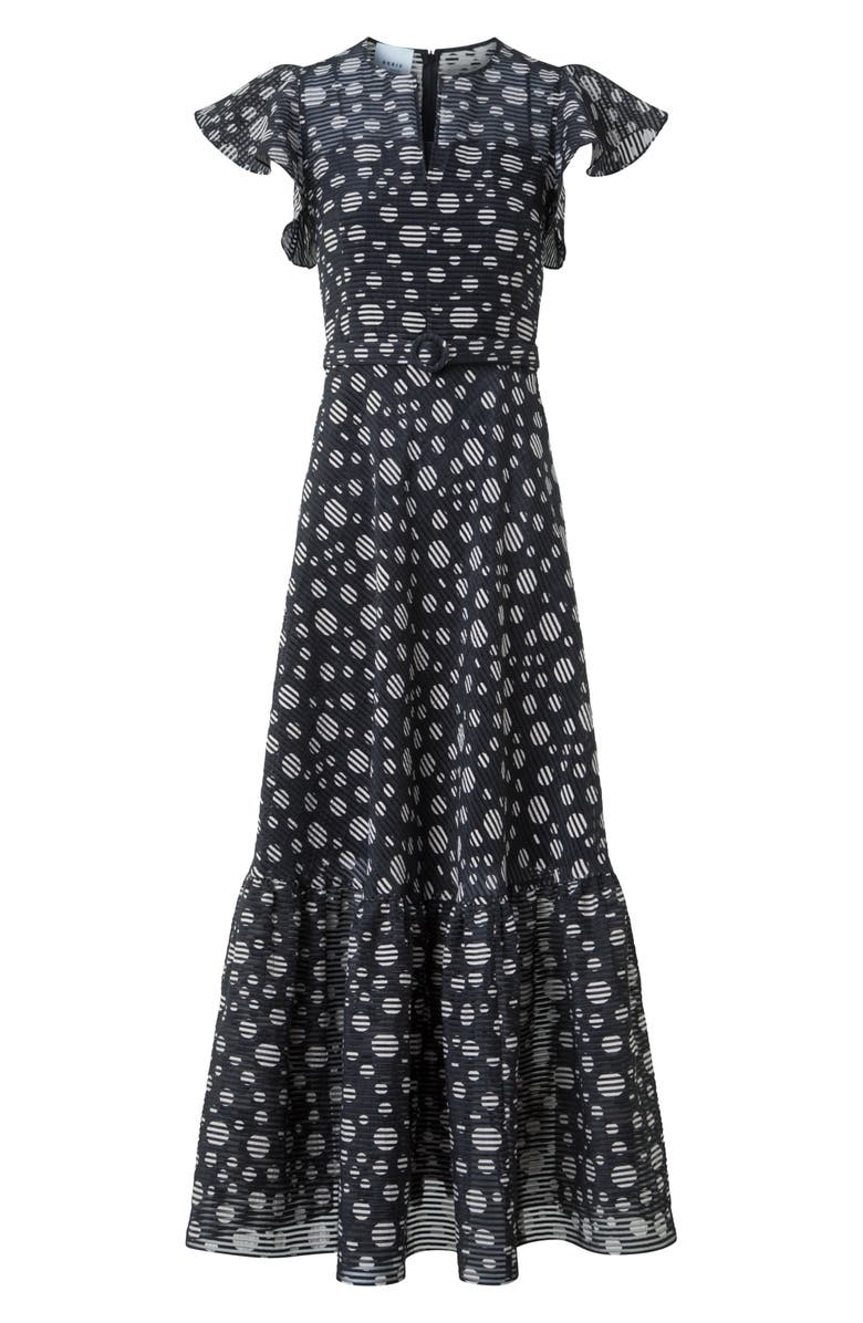 Akris punto Circle Print Burnout Stripe Flutter Sleeve Maxi Dress, Alternate, color, Black-Cream