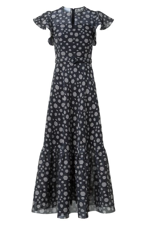 AKRIS PUNTO AKRIS PUNTO CIRCLE PRINT BURNOUT STRIPE FLUTTER SLEEVE MAXI DRESS